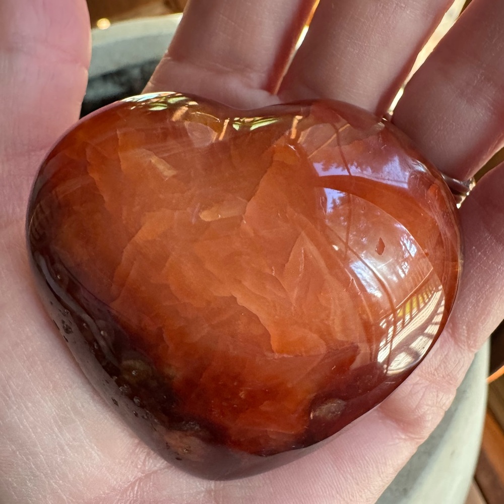 Carnelian Hand Carved Puffy Heart Palm Stone
